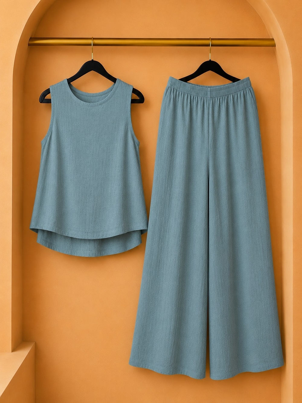 Wide-Leg Pull-On Pants in Steel Blue — Soft Summer Set
